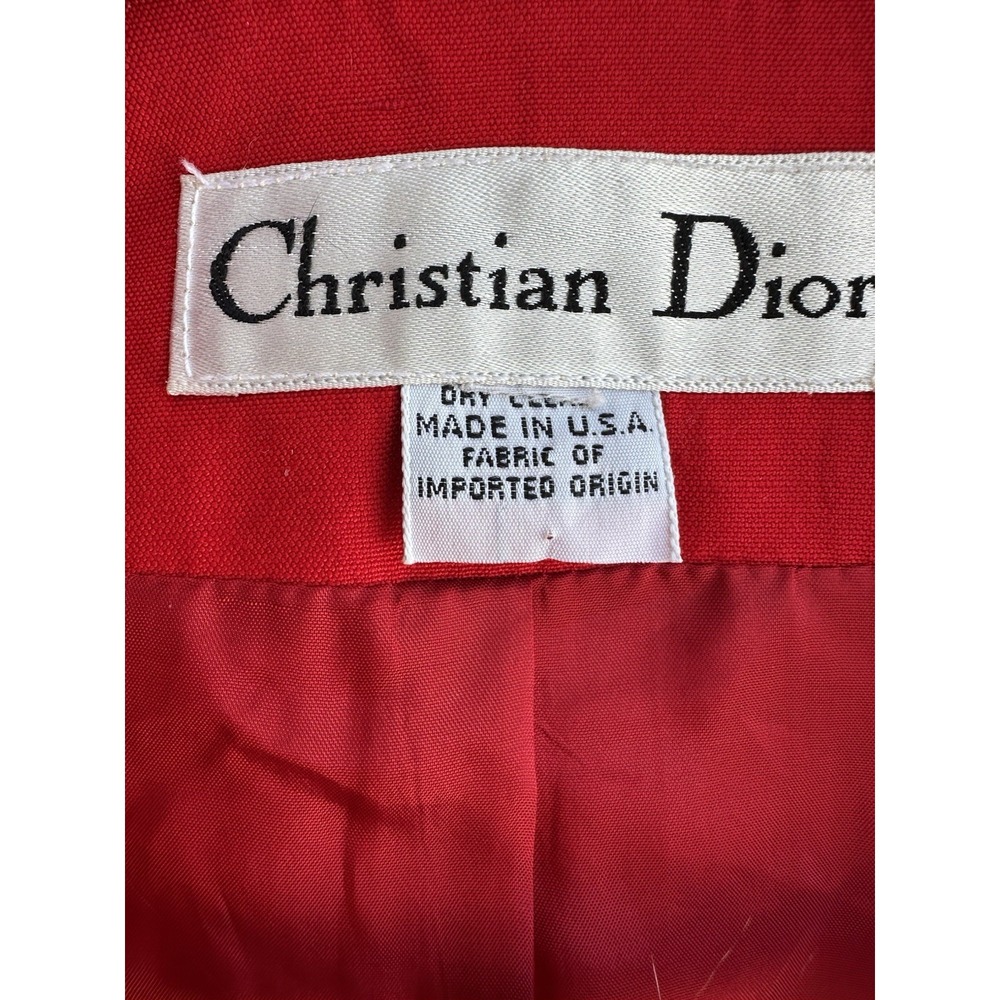 Vintage Christian Dior Red Cropped‎ 1980s Single Button Notched Lapel Jacket, M - Picture 3 of 6